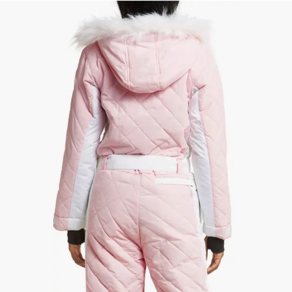 Tipsy Elves Snowsuit Ski Women Hood Pink Waterproof Ski Suit Faux Fur Medium NWT - Picture 4 of 4